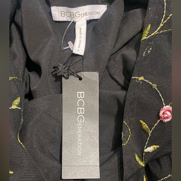 BCBGeneration Black Dress with Pink Floral Embroidery - Picture 8 of 8